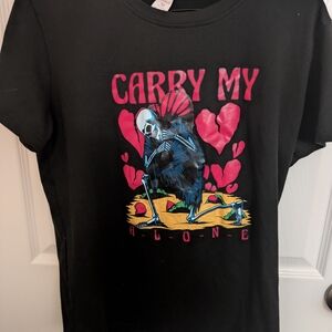 Black Graphic Tee with Skeleton Design